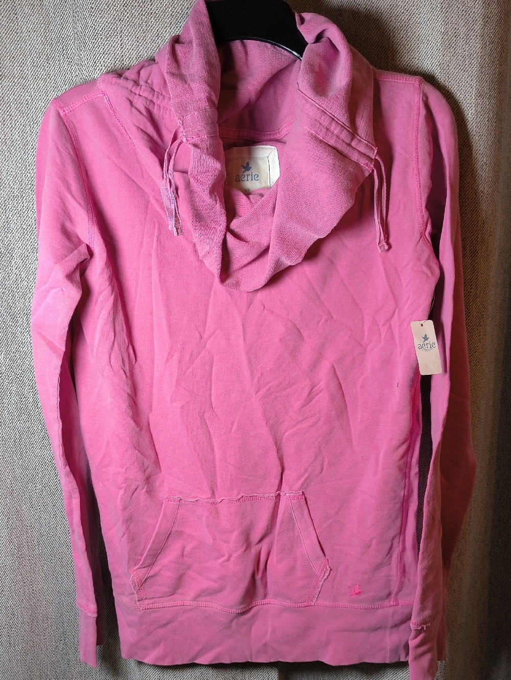 aerie Pink Cowl-Neck Hoodie with Kangaroo Pocket